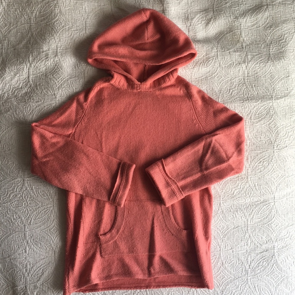 Coral Hooded Knit Pocket Sweater